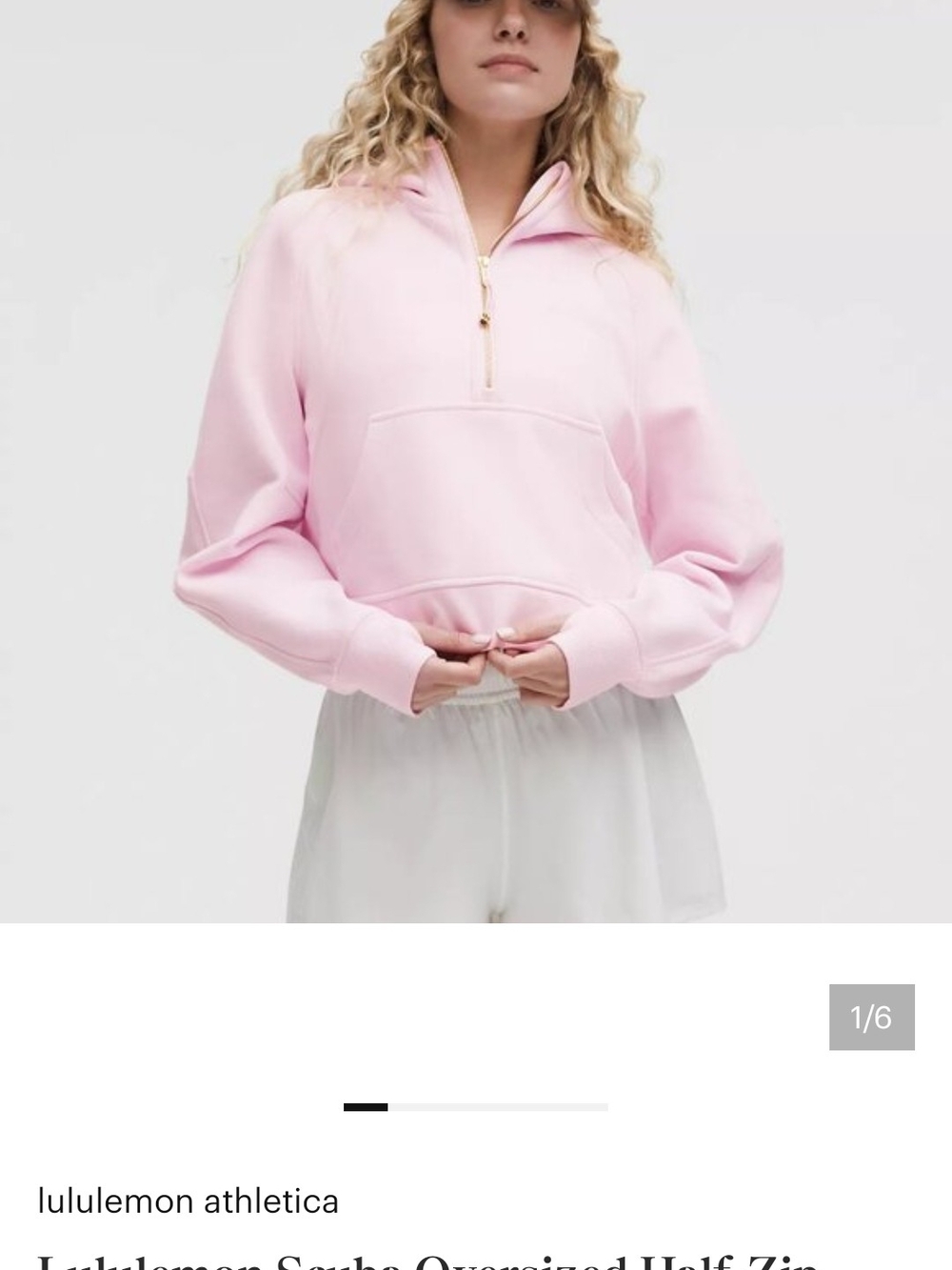 Lululemon scuba oversized Light Pink Half-Zip Pullover Organza gold M/L excellen